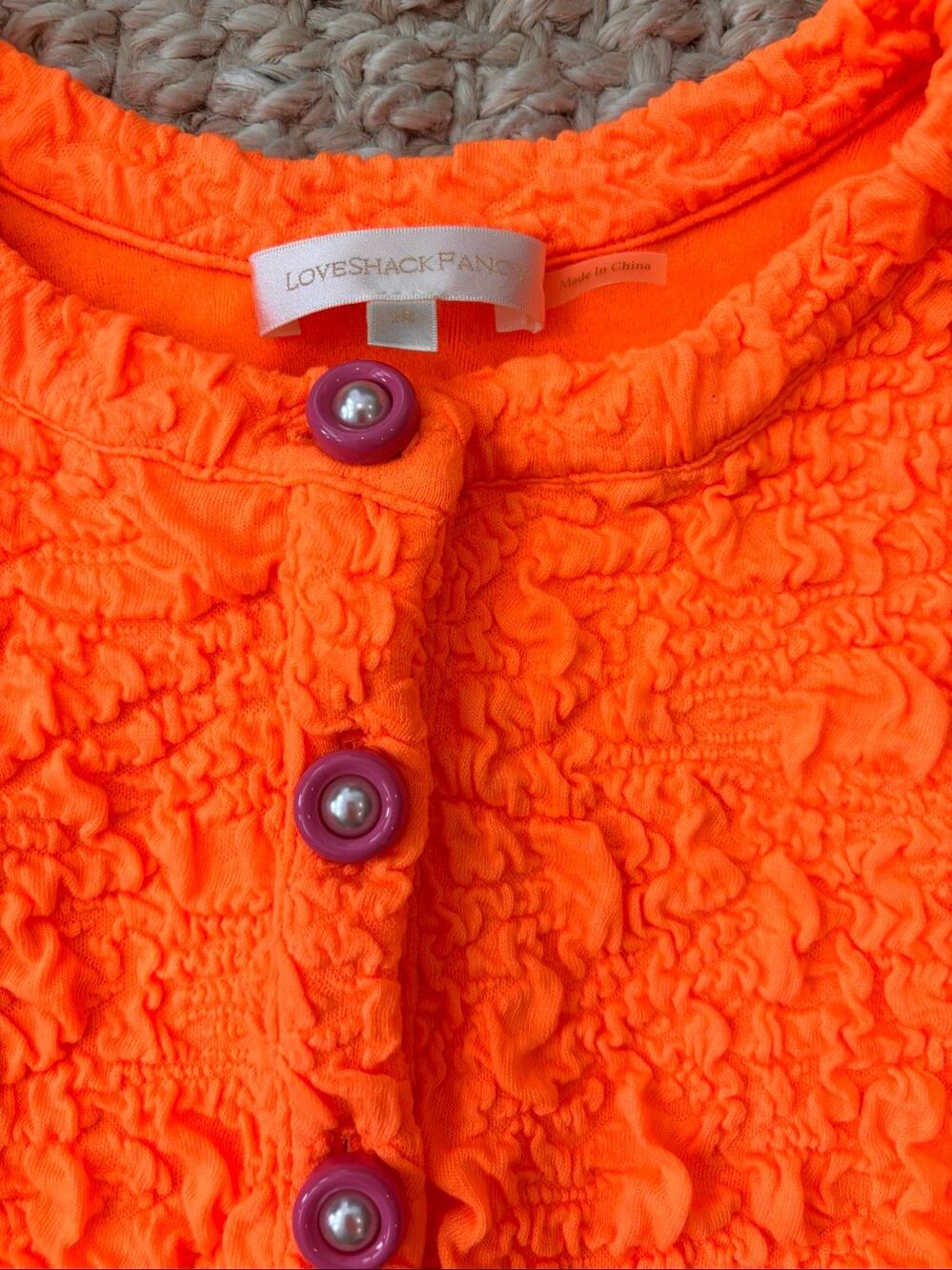 NWOT LOVESHACKFANCY Neon Tangerine Senina Crop Cardigan Sz XS, $235 D8 - Picture 3 of 9